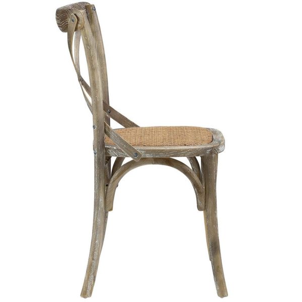 Modway Gear Rustic Modern Farmhouse Elm Wood Rattan Dining Chair in Gray Online now - Image 4