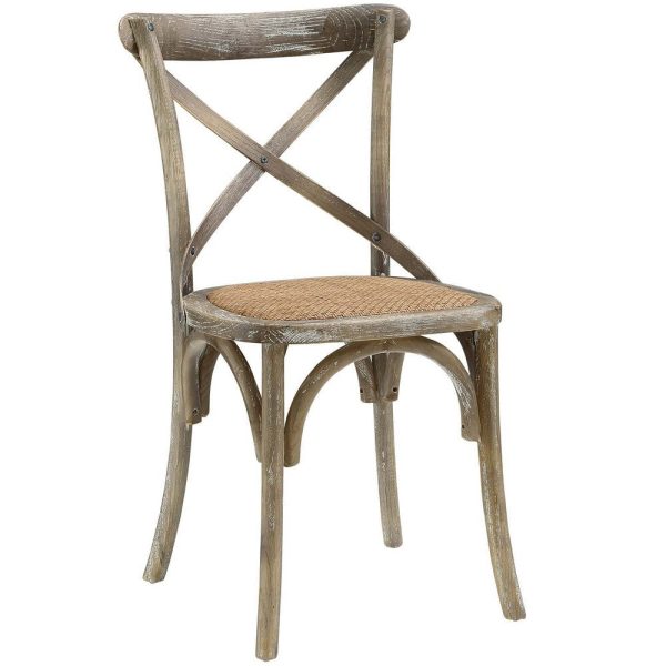 Modway Gear Rustic Modern Farmhouse Elm Wood Rattan Dining Chair in Gray Online now