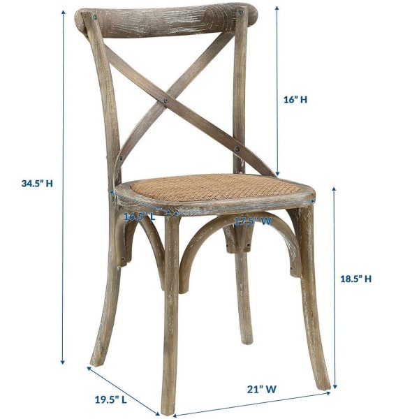 Modway Gear Rustic Modern Farmhouse Elm Wood Rattan Dining Chair in Gray Online now - Image 2