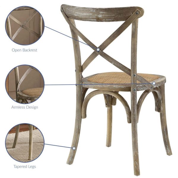 Modway Gear Rustic Modern Farmhouse Elm Wood Rattan Dining Chair in Gray Online now - Image 3