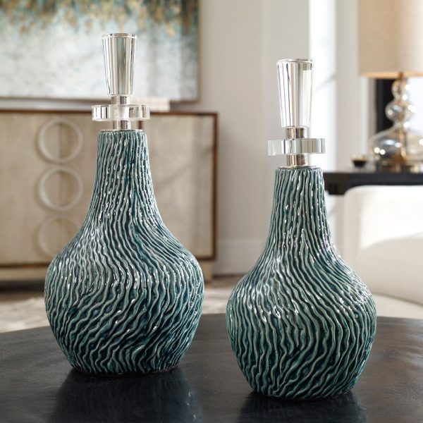 Uttermost Almera Dark Teal Bottles, S 2 By Casagear Home For Sale - Image 2