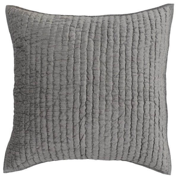 Lipa 26 Inch Square Handmade Euro Pillow Sham with Rayon Velvet, Soft Gray By Casagear Home Online Sale