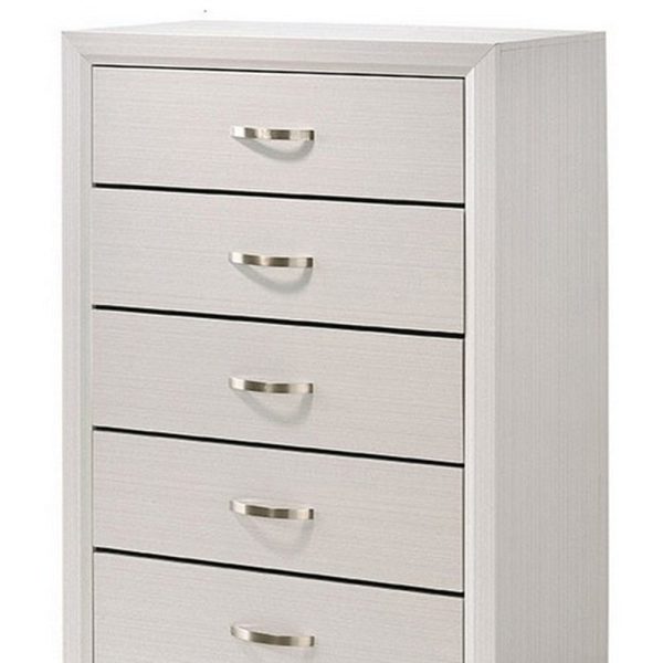 Transitional 5 Drawer Chest with Curved Handle and Chamfered Feet, White By Casagear Home Online now - Image 2
