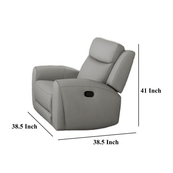 Cobe Sofa, Manual Recliner, 41 Inch, Solid Wood, Top Grain Gray Leather By Casagear Home Online Hot Sale - Image 5