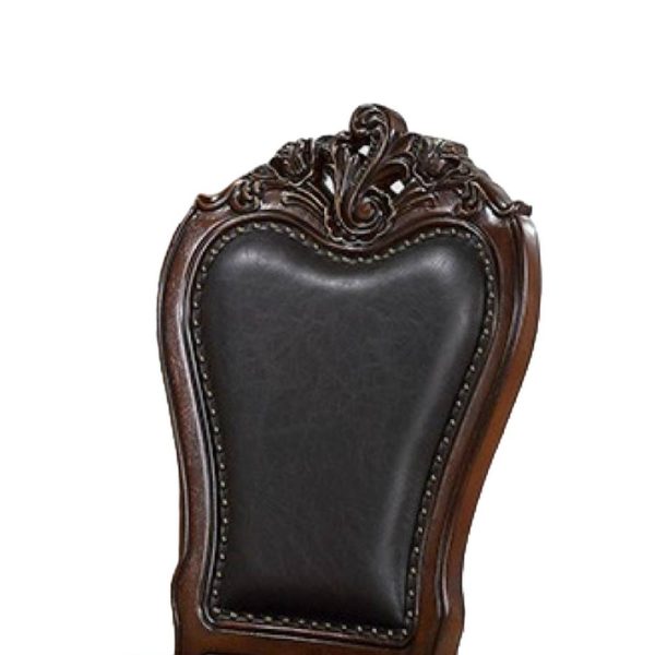 Zenie Dining Side Chair Set of 2, Cabriole Legs, Faux Leather, Cherry Brown By Casagear Home For Sale - Image 4