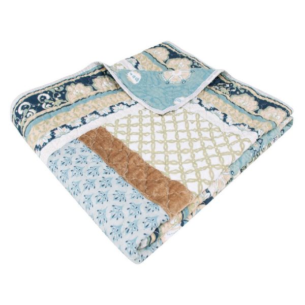 Ello 50 x 60 Inch Quilted Throw Blanket, Bohemian Print, Multicolor Blue By Casagear Home Online